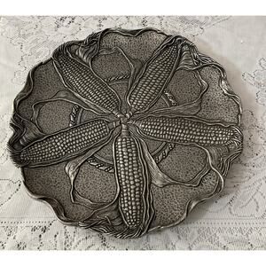 Carson Statesmetal Pewter Plate Platter Corn Cob Themed 11.5” Vintage